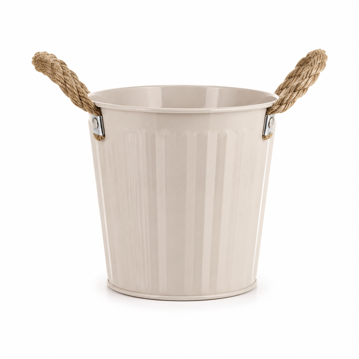 Grote beige bloempot met handgrepen van touw