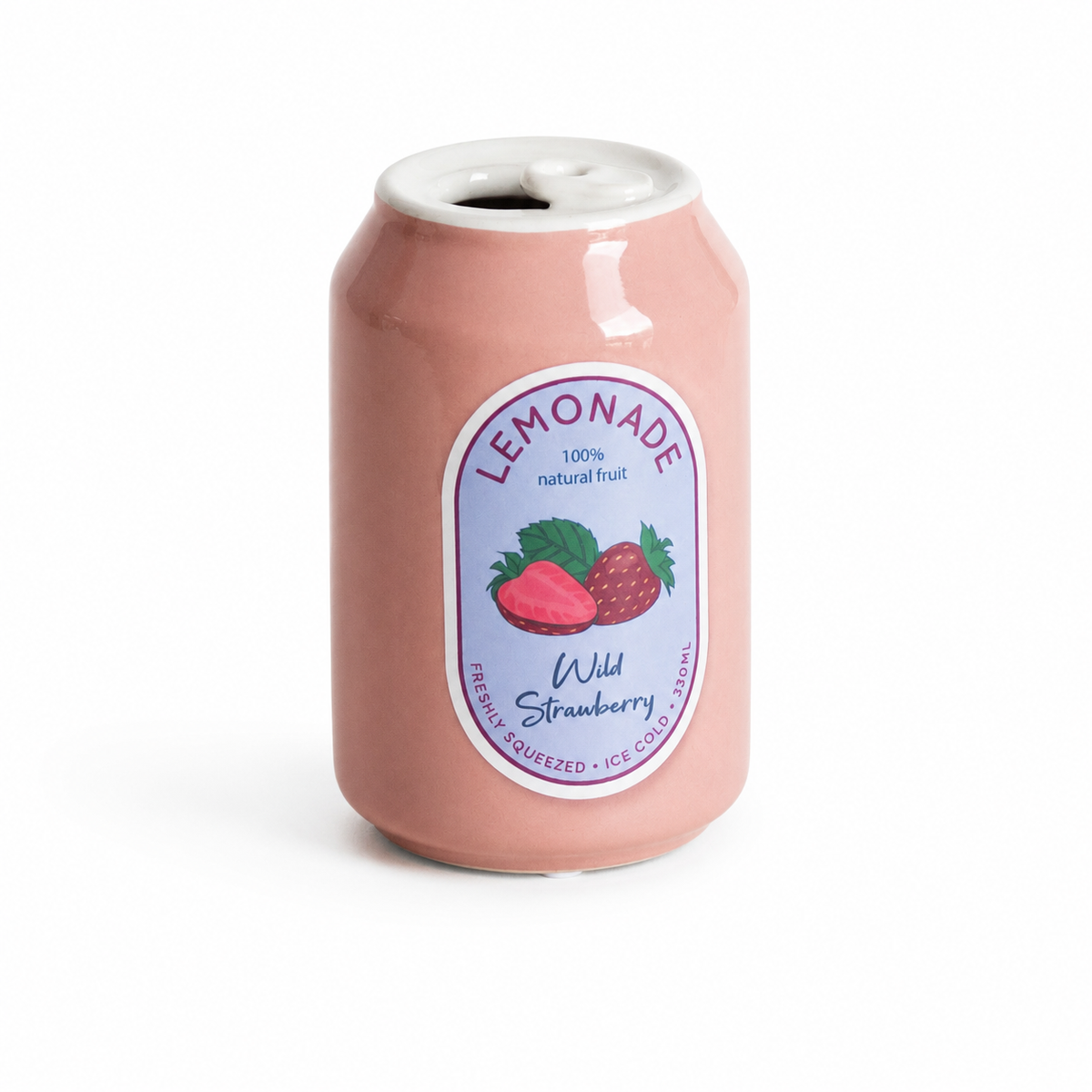 Vaas in de vorm van een limonadeblikje met aardbei design