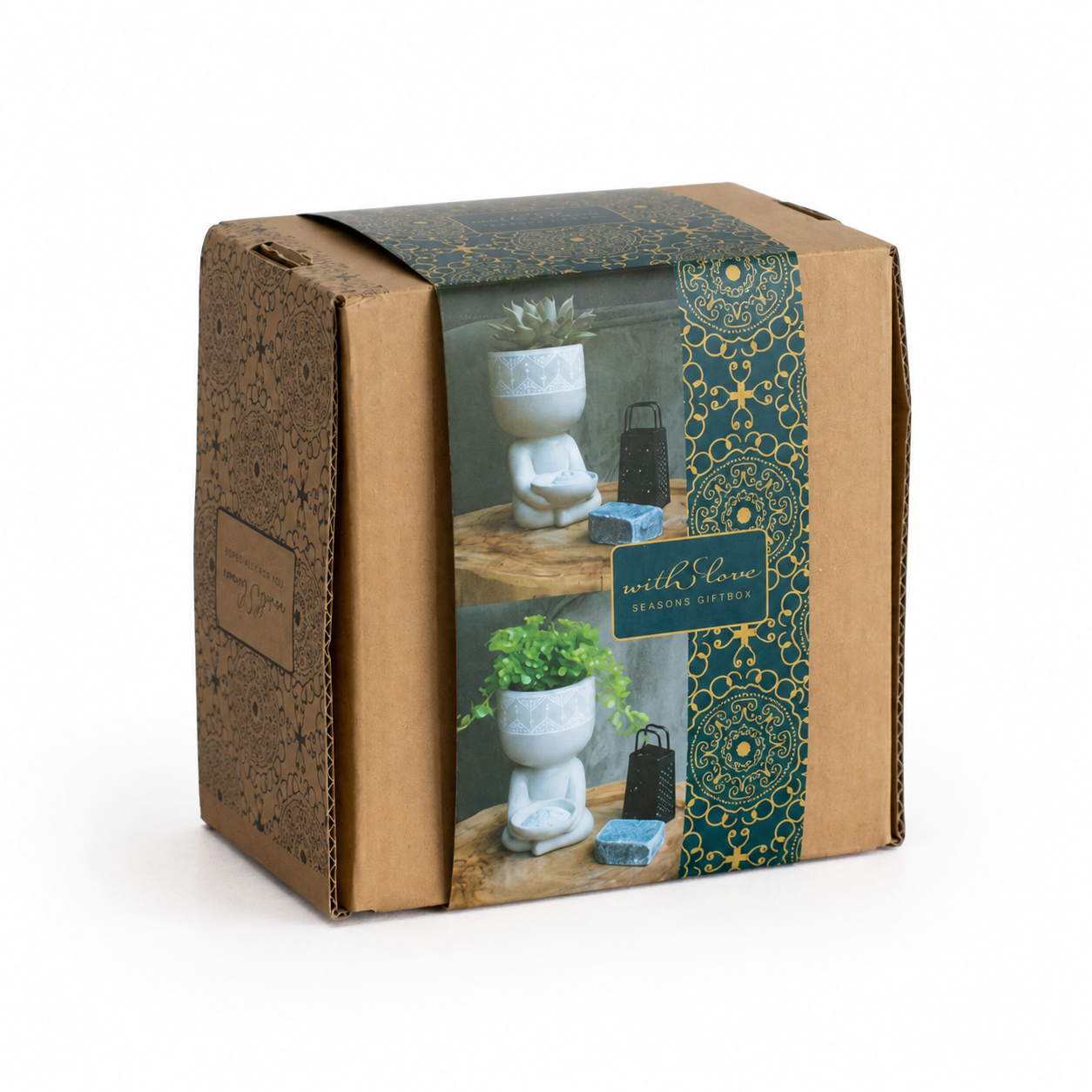 Cadeauset met waxinelichthouder en accessoires in neutrale tinten