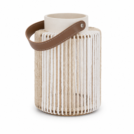 Witte lantaarn met ribbelstructuur en handvat