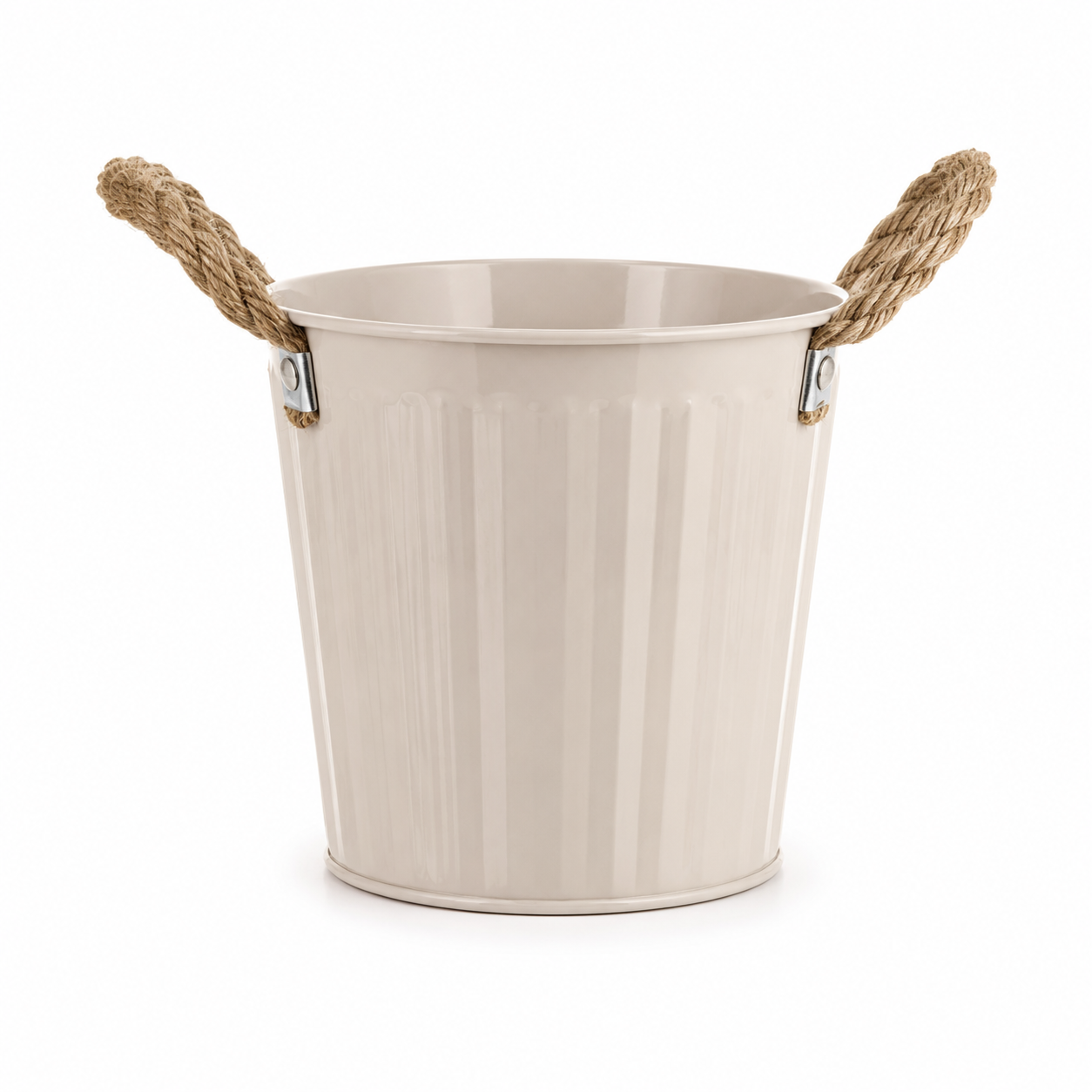 Grote beige bloempot met handgrepen van touw
