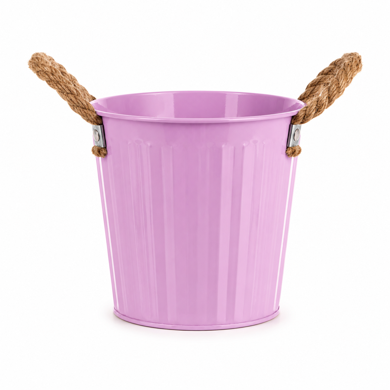 Grote roze bloempot met handgrepen van touw