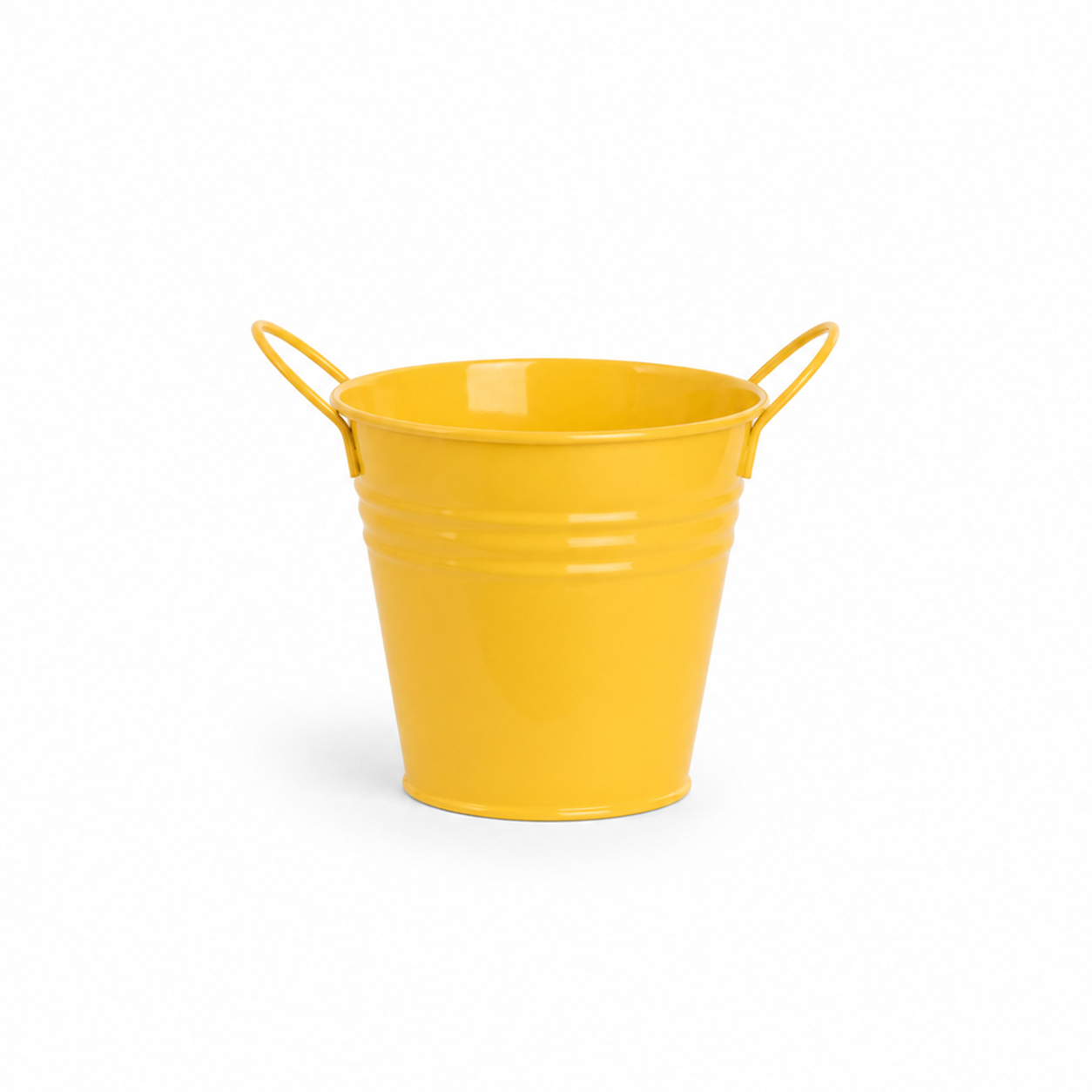 Gele bloempot met handgrepen