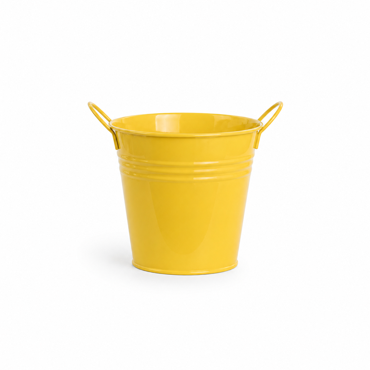 Gele bloempot met handgrepen