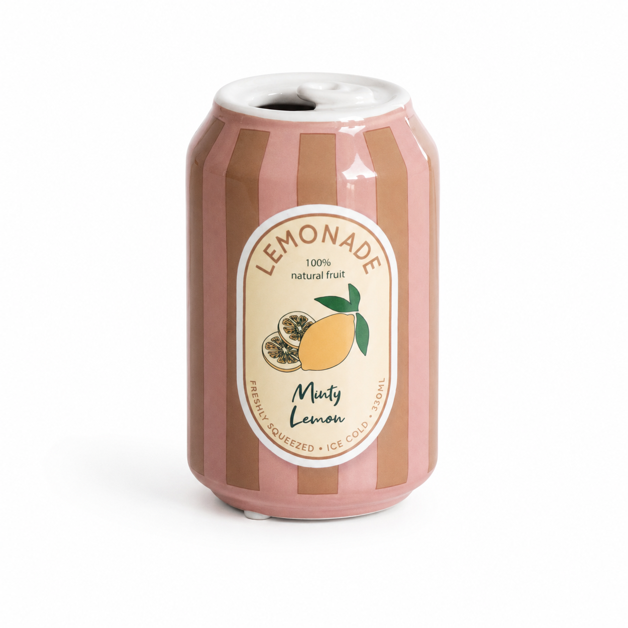 Vaas in de vorm van een limonadeblikje met citroen design
