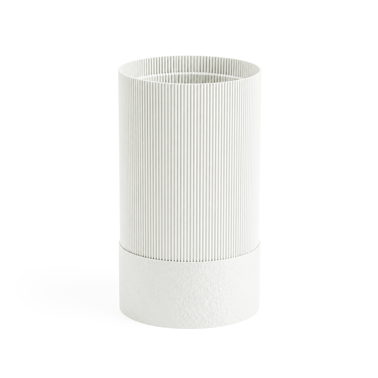 Parelmoer witte vaas met verticale ribbelstructuur