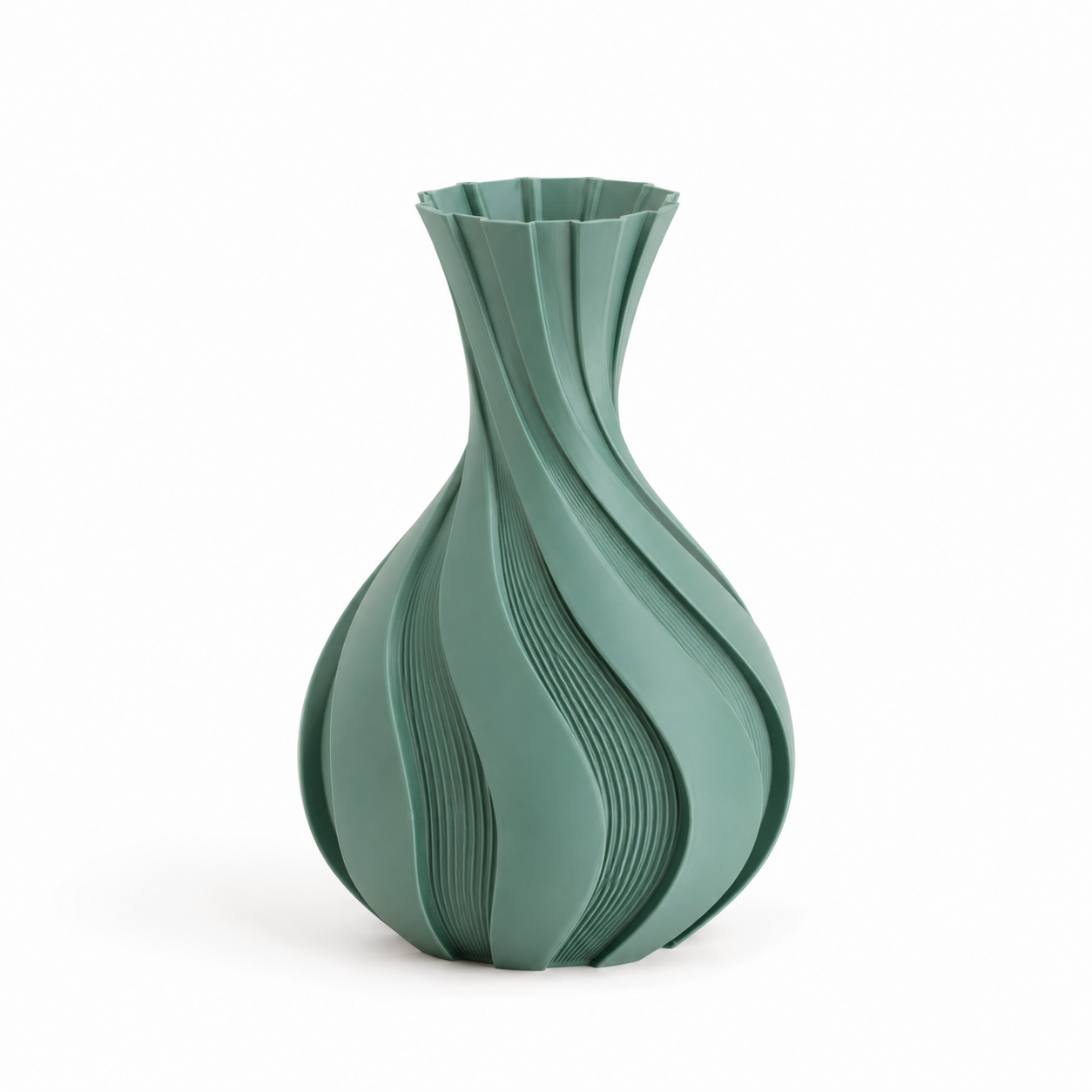 Groene vaas met spiraalvormige hals