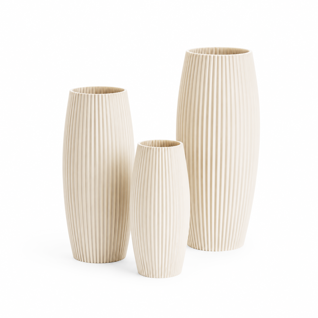 Set van drie beige vazen met moderne cilindervorm