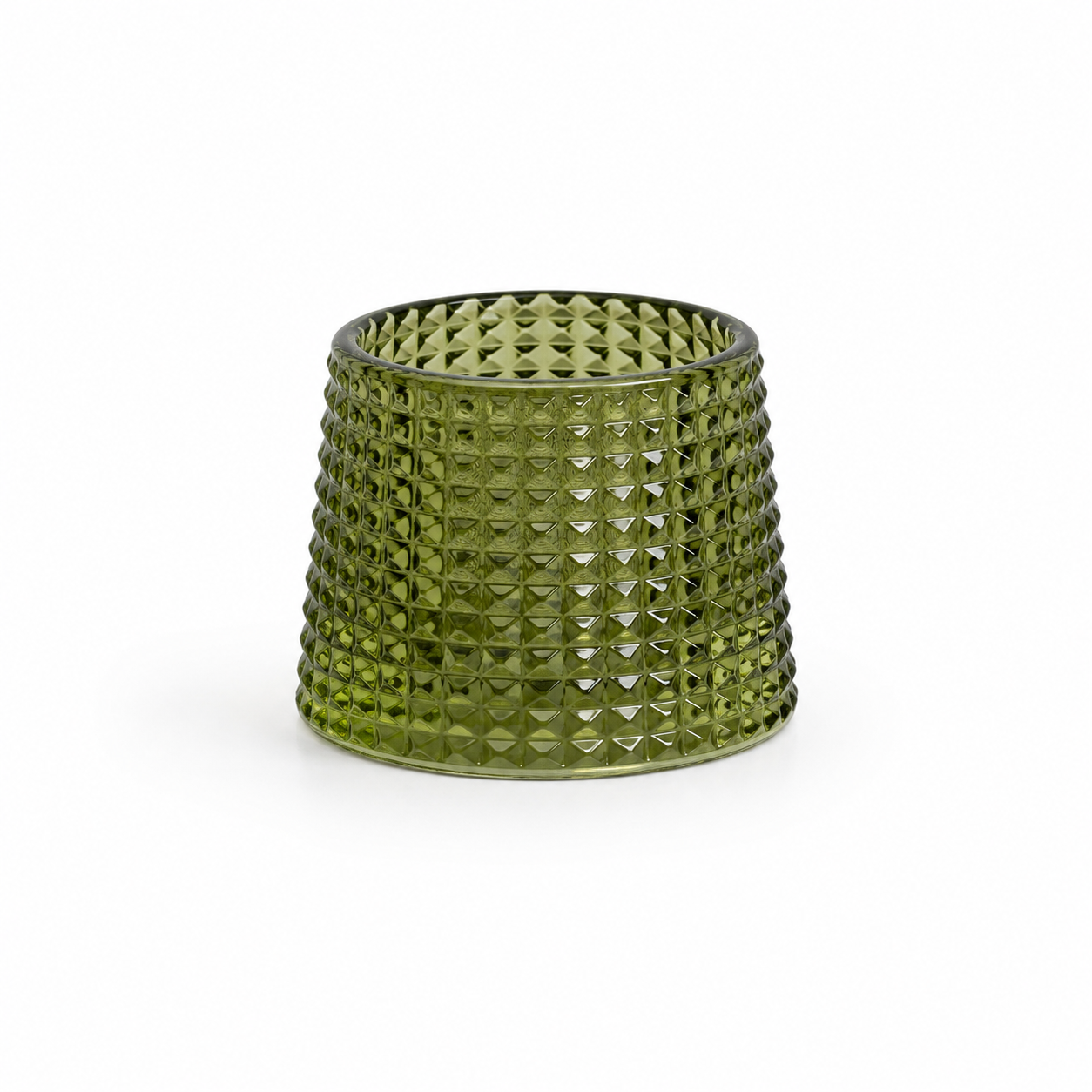 Groene glazen waxinelichthouder met ribbelstructuur